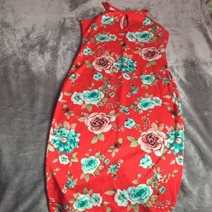 Pink Floral Midi Dress